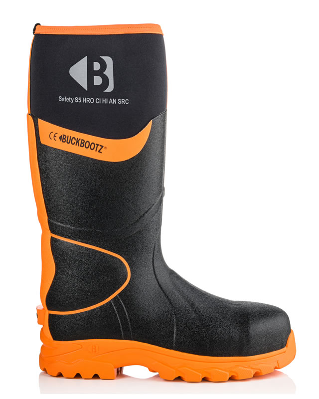 BuckBootz BBZ8000 Hi-Viz Safety Wellingtons Black And Orange