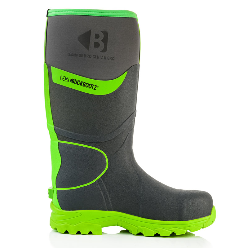 BuckBootz BBZ8000 Hi-Viz Safety Wellingtons Grey And Green